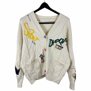 Women’s Y2K Ebossy Sport Dream Streetwear Patchwork Cardigan Sweater Size M